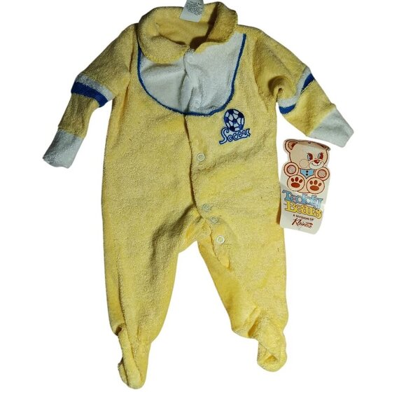 Vintage Teddy Bears Kleintots Yellow Soccer Footed Baby Romper Small Polyester - Picture 1 of 6